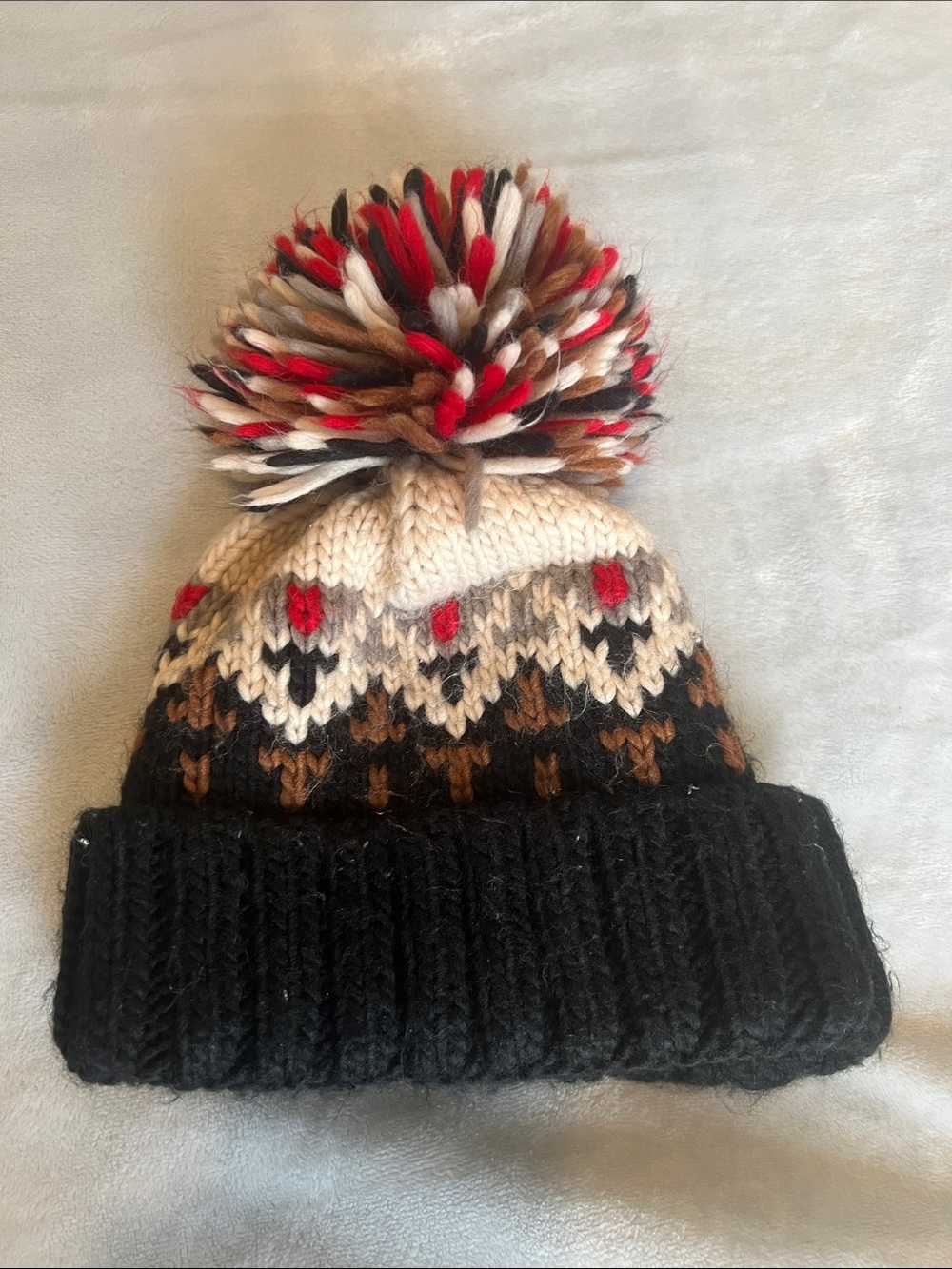 Women’s Pom-Pom Knit Beanie Hat - Black, White & Brown